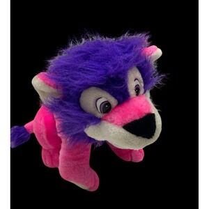VTG Toy Works 14" Carnival Fair Plush‎ Animal Lion Pink Purple Stuffed Toy RARE